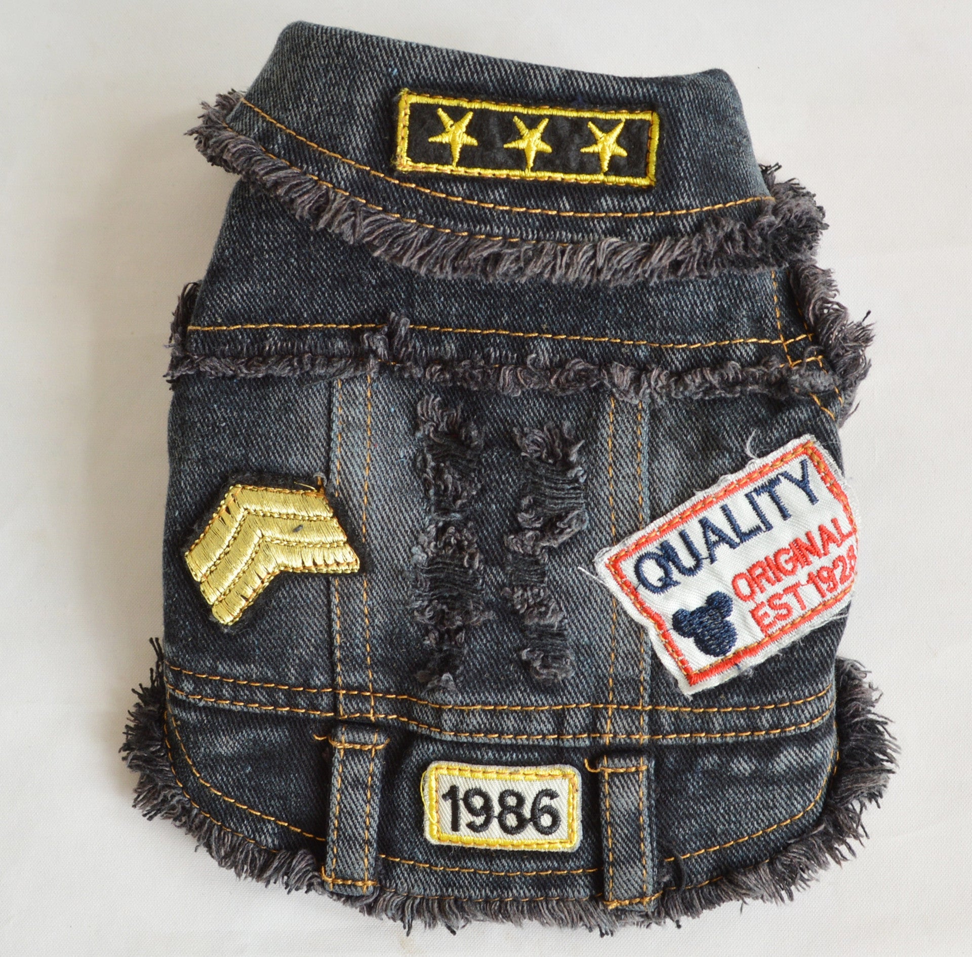 KFX-7939005 Sand Wash Denim Vest for Dogs - Stylish Cowboy-Style Apparel