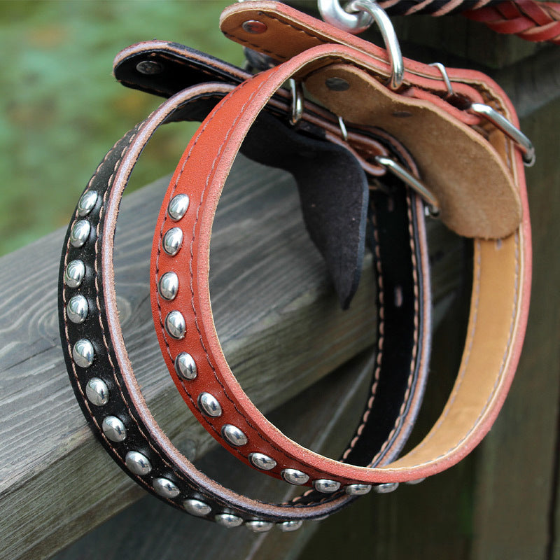KFX-7940413 Durable Cowhide Pet Collar with Alloy Lock - Available in Multiple Sizes