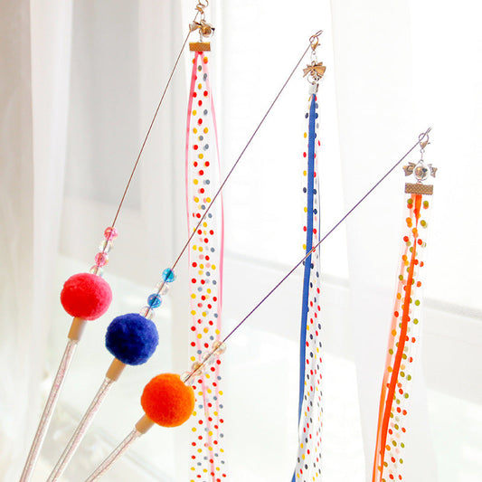 KFX-7941437 Colorful Ribbon Cat Toy Wand with Funny Cat Stick - 37cm & 47cm Lengths