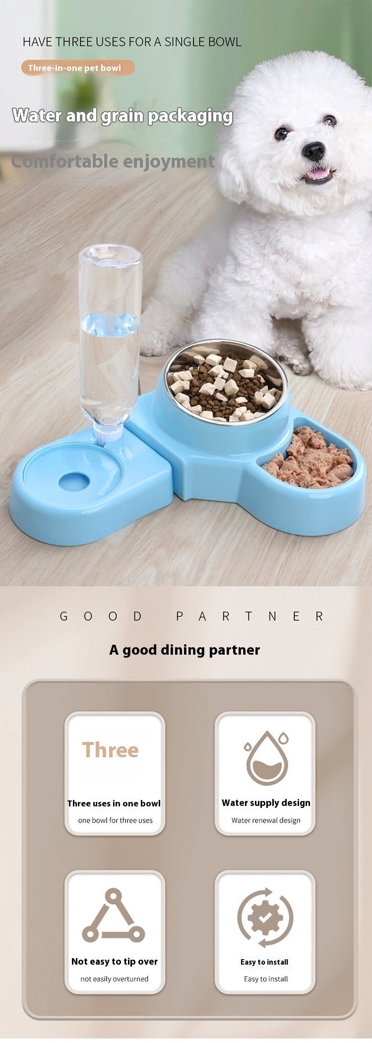 KFX-7942589 Automatic Removable Blue Plastic Cat Bowl with Water Feeder