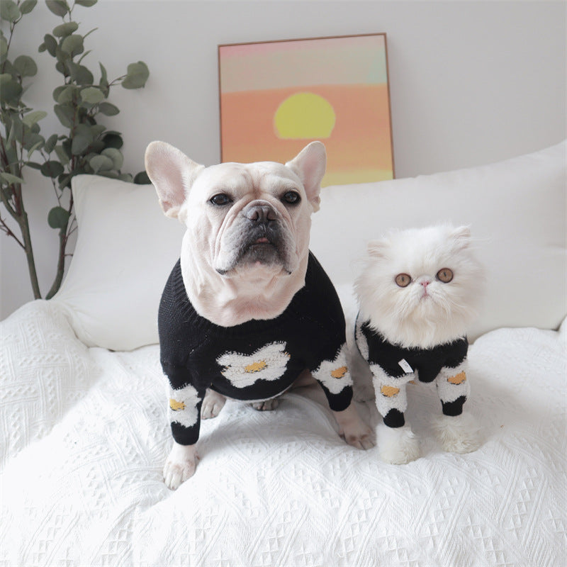 KFX-7944381 Thick Warm Pet Sweater for Autumn and Winter - Flower Design in Rabbit Velvet Core-Spun Yarn