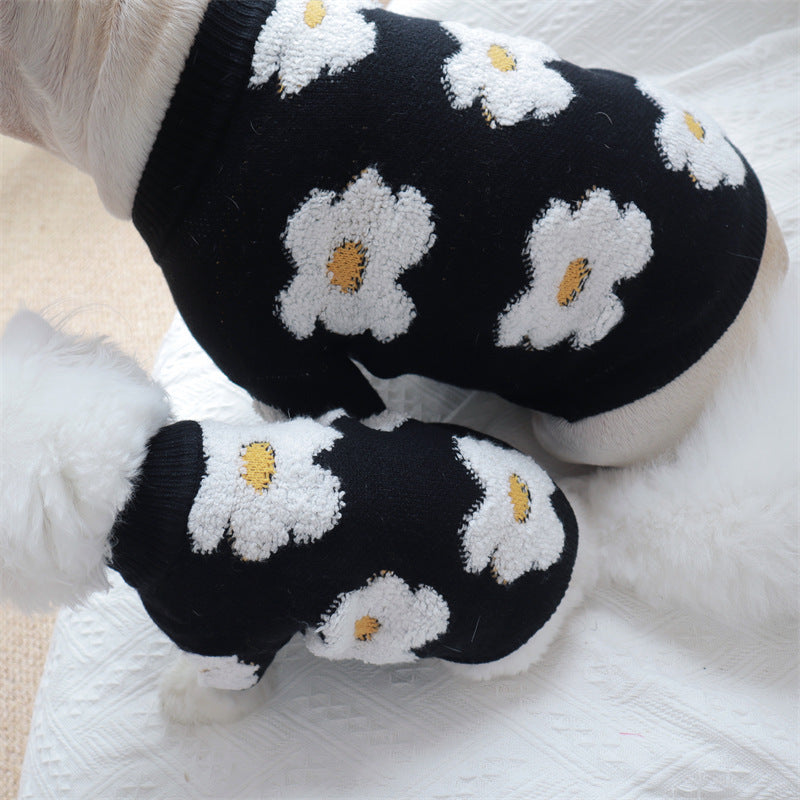 KFX-7944381 Thick Warm Pet Sweater for Autumn and Winter - Flower Design in Rabbit Velvet Core-Spun Yarn