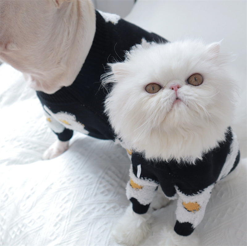 KFX-7944381 Thick Warm Pet Sweater for Autumn and Winter - Flower Design in Rabbit Velvet Core-Spun Yarn