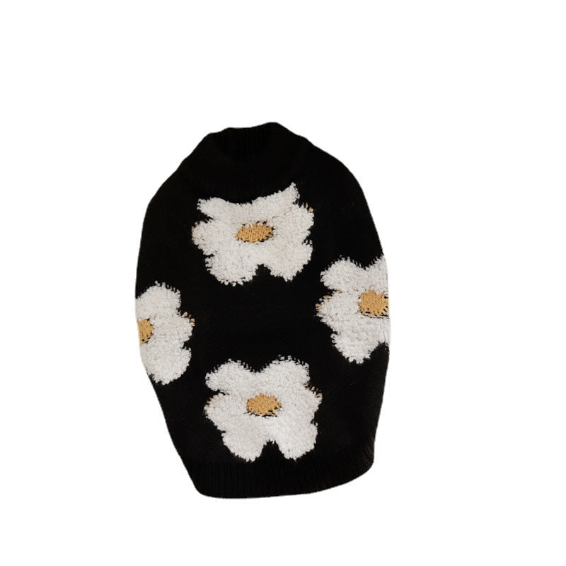 KFX-7944381 Thick Warm Pet Sweater for Autumn and Winter - Flower Design in Rabbit Velvet Core-Spun Yarn