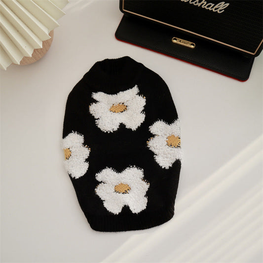 KFX-7944381 Thick Warm Pet Sweater for Autumn and Winter - Flower Design in Rabbit Velvet Core-Spun Yarn