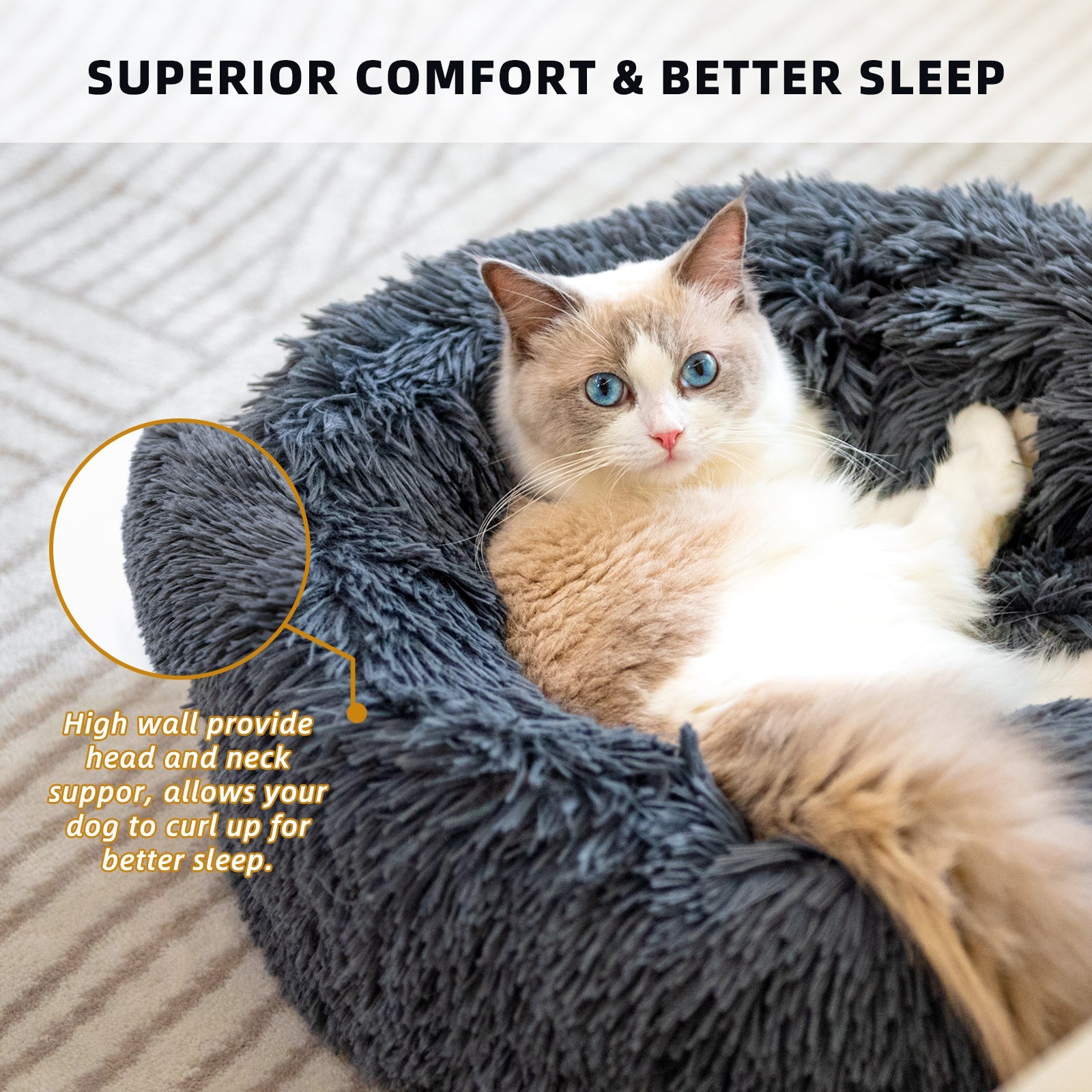 KFX-7946429 Plush Round Dog Bed for Small Dogs - Cozy Orthopedic Pet Nest with Anti-Slip Bottom and Easy Care