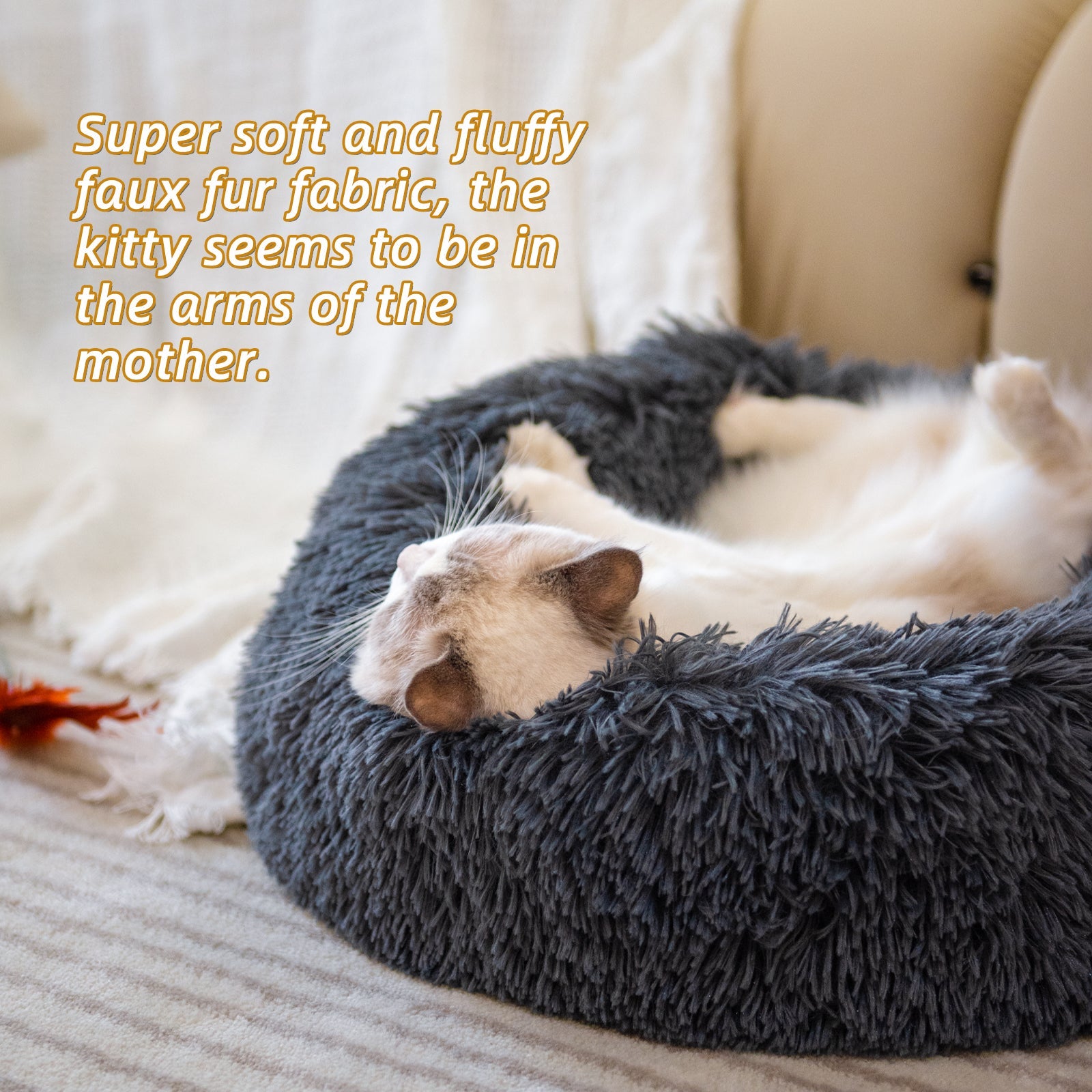 KFX-7946429 Plush Round Dog Bed for Small Dogs - Cozy Orthopedic Pet Nest with Anti-Slip Bottom and Easy Care