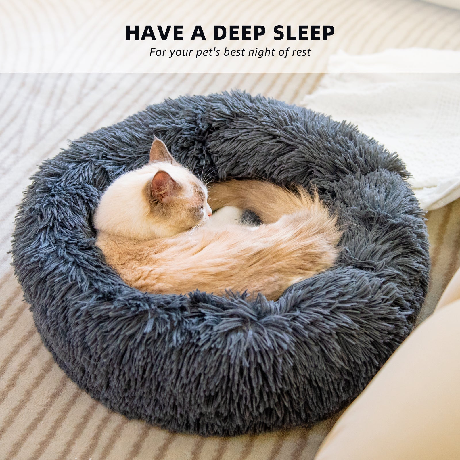 KFX-7946429 Plush Round Dog Bed for Small Dogs - Cozy Orthopedic Pet Nest with Anti-Slip Bottom and Easy Care
