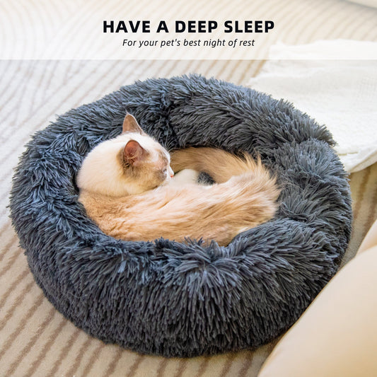 KFX-7946429 Plush Round Dog Bed for Small Dogs - Cozy Orthopedic Pet Nest with Anti-Slip Bottom and Easy Care