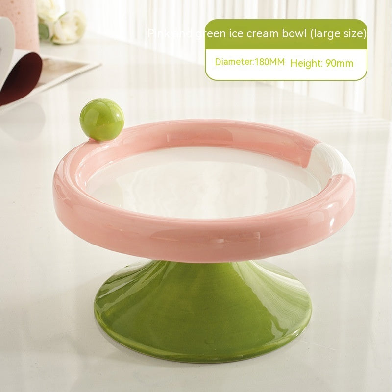 KFX-7952317 Ceramic Double Tone Ice Cream Cat Bowl in Yellow/Purple and Red/Green - Small and Large Sizes Available