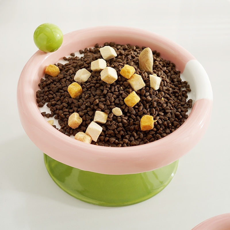 KFX-7952317 Ceramic Double Tone Ice Cream Cat Bowl in Yellow/Purple and Red/Green - Small and Large Sizes Available