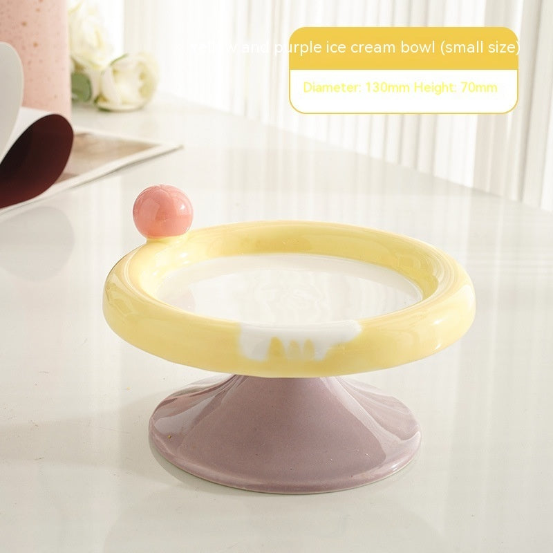 KFX-7952317 Ceramic Double Tone Ice Cream Cat Bowl in Yellow/Purple and Red/Green - Small and Large Sizes Available