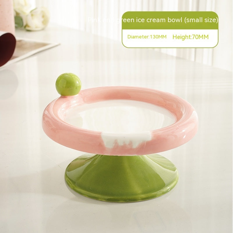 KFX-7952317 Ceramic Double Tone Ice Cream Cat Bowl in Yellow/Purple and Red/Green - Small and Large Sizes Available