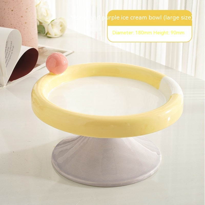 KFX-7952317 Ceramic Double Tone Ice Cream Cat Bowl in Yellow/Purple and Red/Green - Small and Large Sizes Available