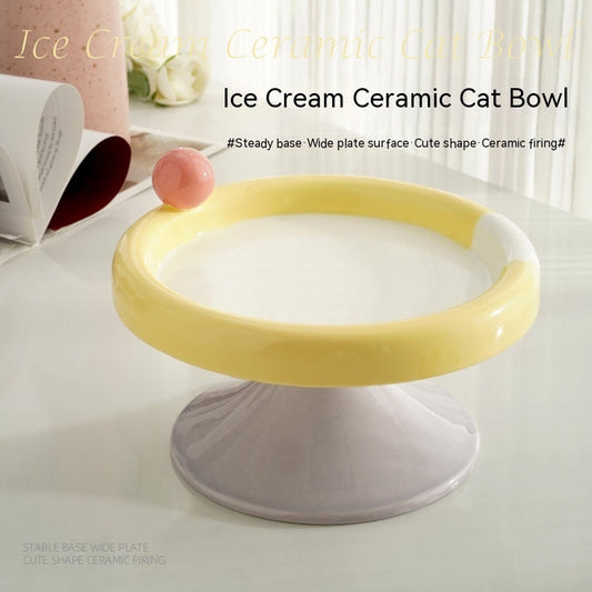 KFX-7952317 Ceramic Double Tone Ice Cream Cat Bowl in Yellow/Purple and Red/Green - Small and Large Sizes Available