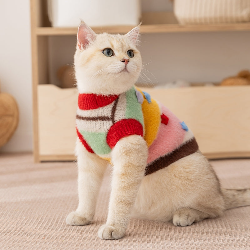 KFX-7956669 Rainbow Striped Parent-Child Sweater for Cats and Dogs with Star Patches