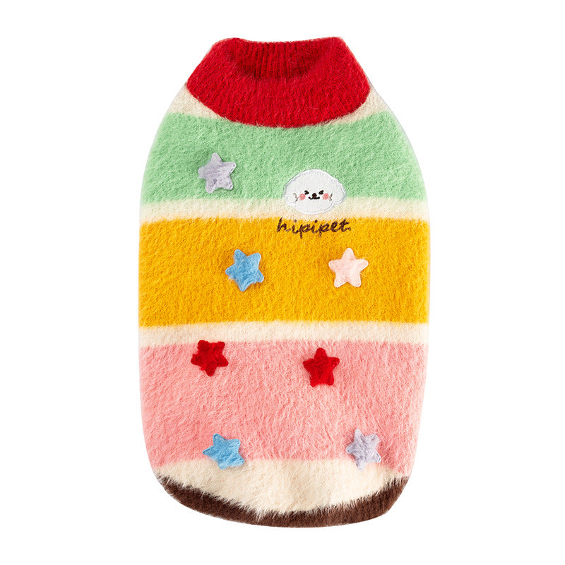 KFX-7956669 Rainbow Striped Parent-Child Sweater for Cats and Dogs with Star Patches