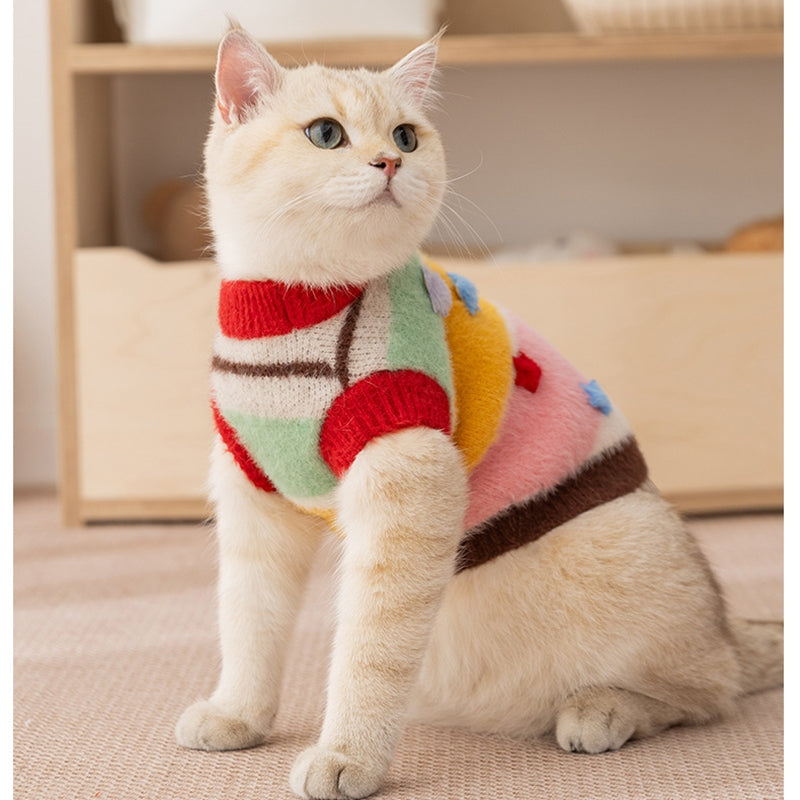 KFX-7956669 Rainbow Striped Parent-Child Sweater for Cats and Dogs with Star Patches