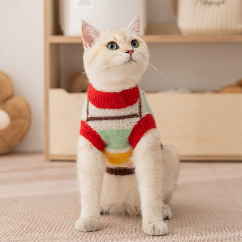 KFX-7956669 Rainbow Striped Parent-Child Sweater for Cats and Dogs with Star Patches