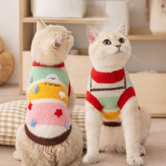 KFX-7956669 Rainbow Striped Parent-Child Sweater for Cats and Dogs with Star Patches