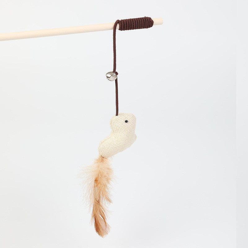KFX-7958717 Cat Toy with Hemp Rope and Wooden Pole - 40cm Interactive Play Rod