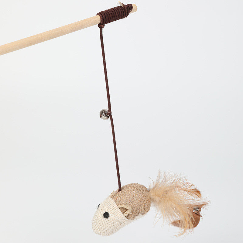 KFX-7958717 Cat Toy with Hemp Rope and Wooden Pole - 40cm Interactive Play Rod
