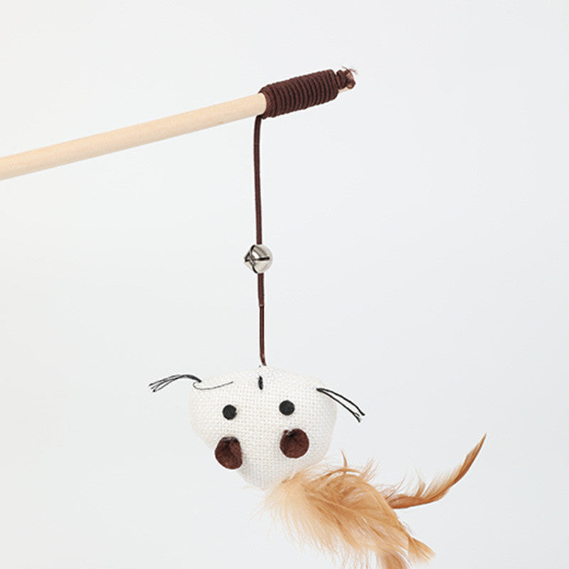 KFX-7958717 Cat Toy with Hemp Rope and Wooden Pole - 40cm Interactive Play Rod