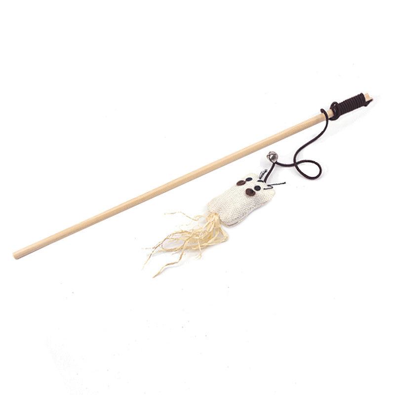 KFX-7958717 Cat Toy with Hemp Rope and Wooden Pole - 40cm Interactive Play Rod