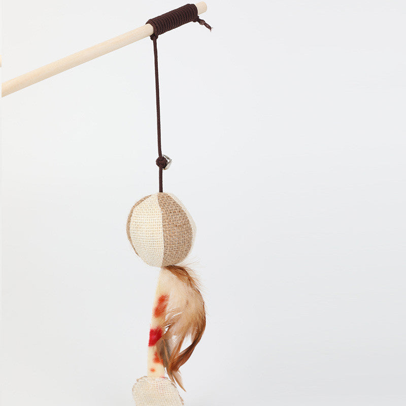 KFX-7958717 Cat Toy with Hemp Rope and Wooden Pole - 40cm Interactive Play Rod