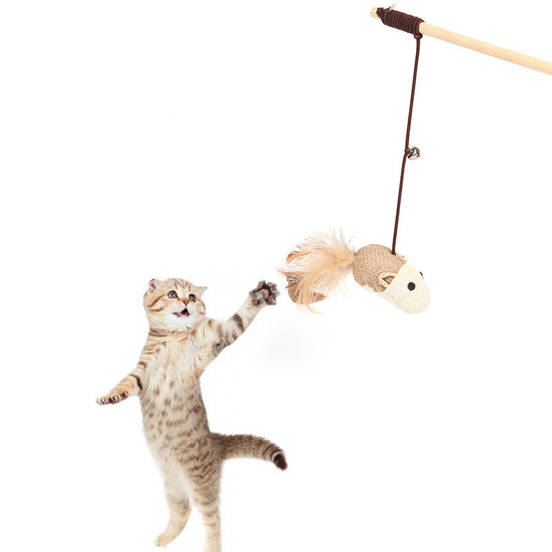 KFX-7958717 Cat Toy with Hemp Rope and Wooden Pole - 40cm Interactive Play Rod