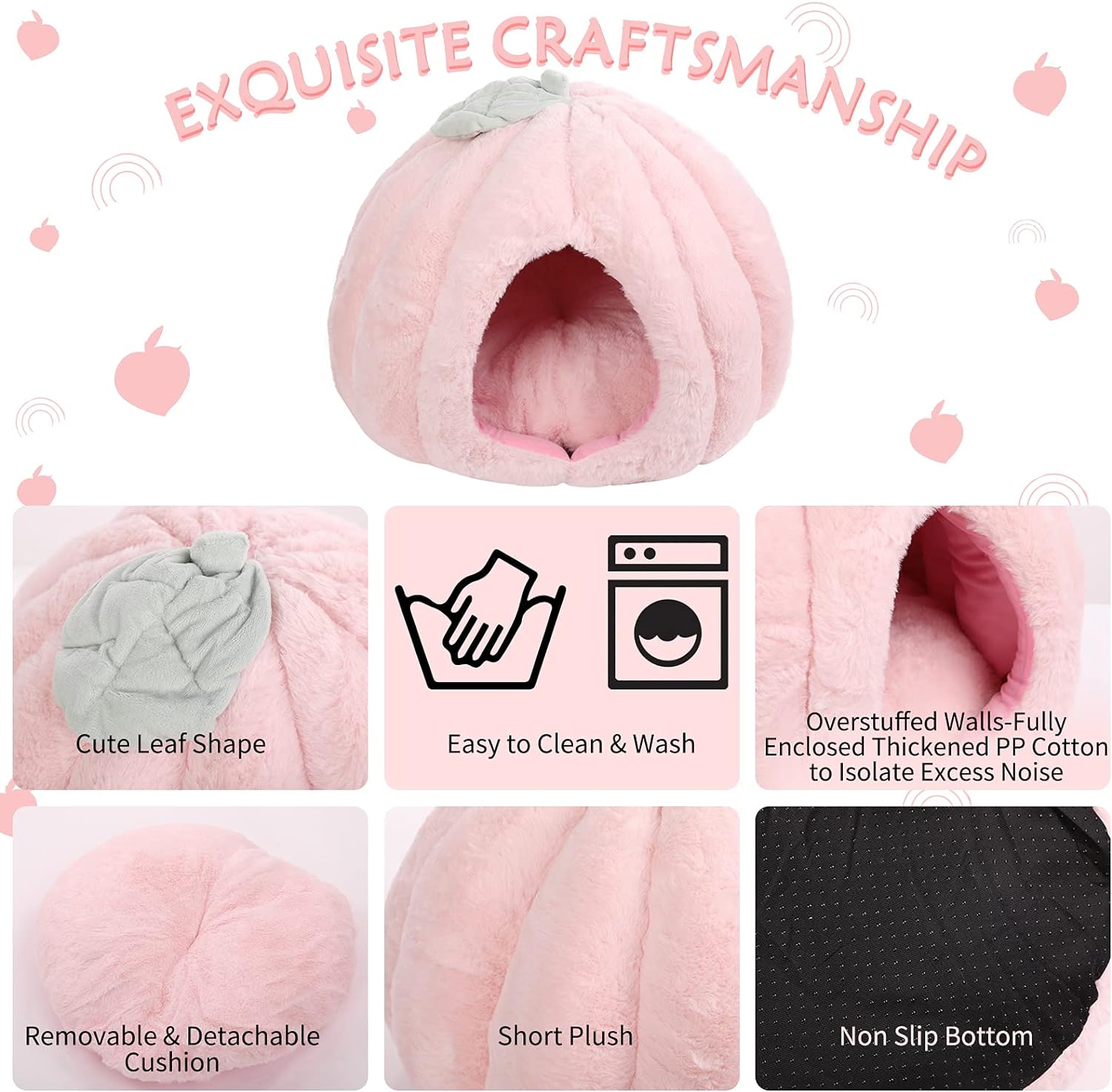 KFX-7959357 Cozy Pink Cat House - Soft Tent Cave with Removable Cushion Pad for Indoor Cats