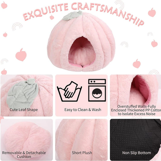 KFX-7959357 Cozy Pink Cat House - Soft Tent Cave with Removable Cushion Pad for Indoor Cats
