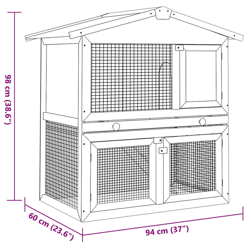 KFX-7959485 Two-Level Wooden Rabbit Hutch with Three Doors and Cozy Interior for Small Pets