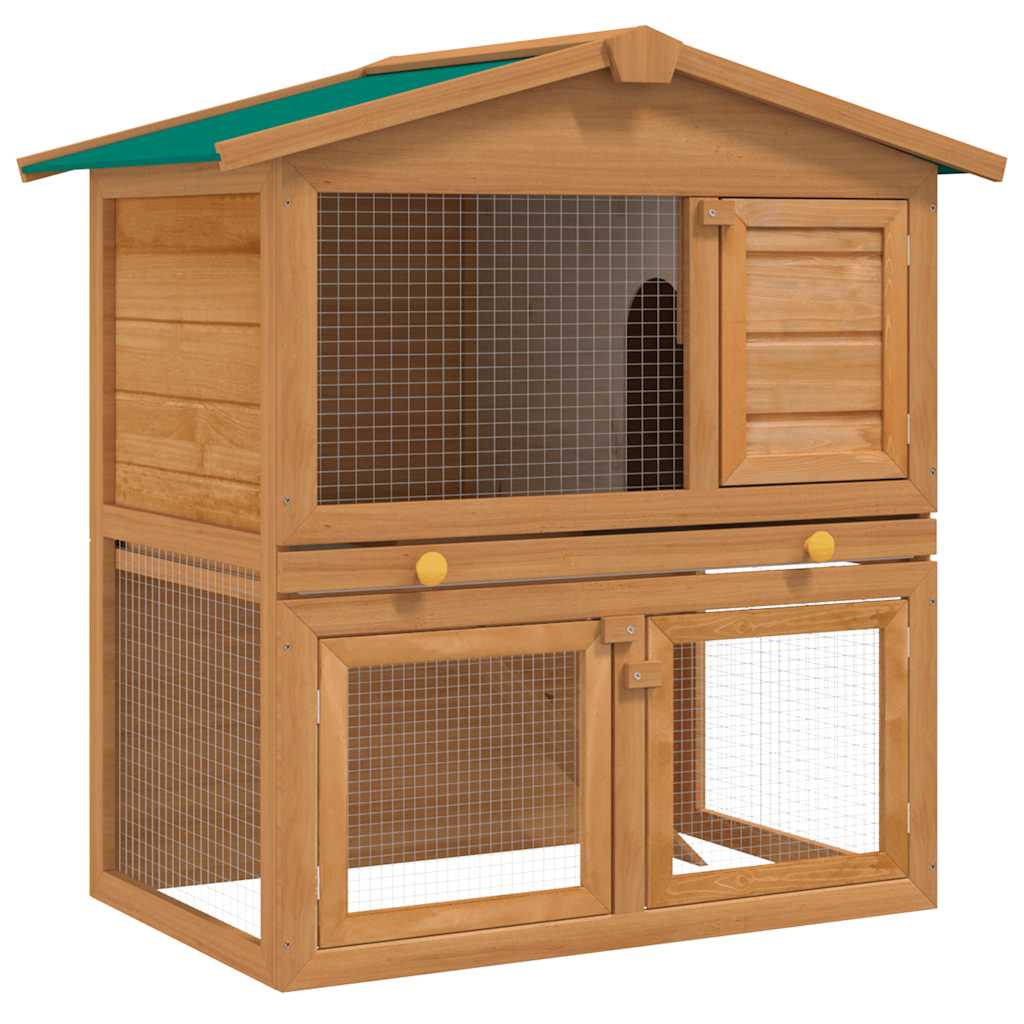 KFX-7959485 Two-Level Wooden Rabbit Hutch with Three Doors and Cozy Interior for Small Pets