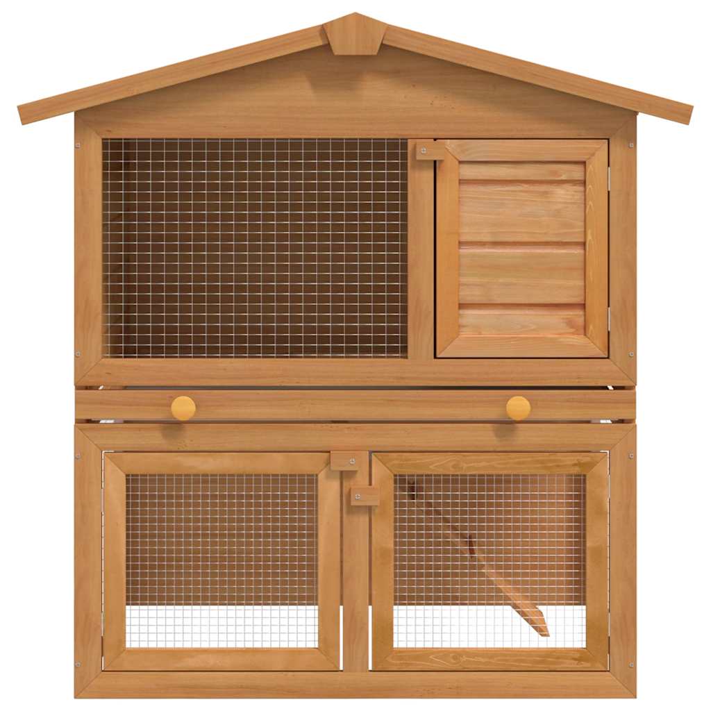 KFX-7959485 Two-Level Wooden Rabbit Hutch with Three Doors and Cozy Interior for Small Pets