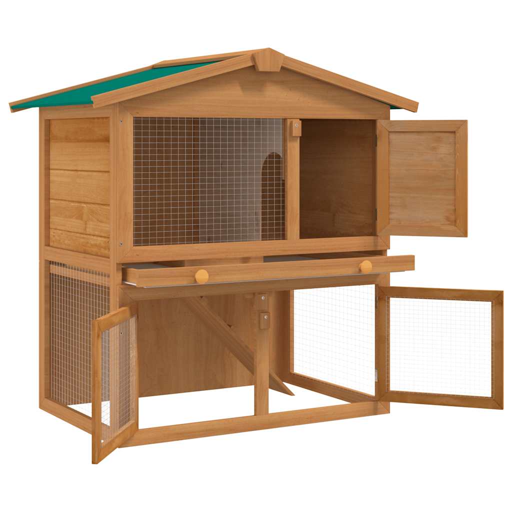 KFX-7959485 Two-Level Wooden Rabbit Hutch with Three Doors and Cozy Interior for Small Pets