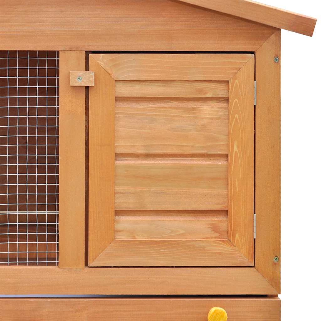 KFX-7959485 Two-Level Wooden Rabbit Hutch with Three Doors and Cozy Interior for Small Pets