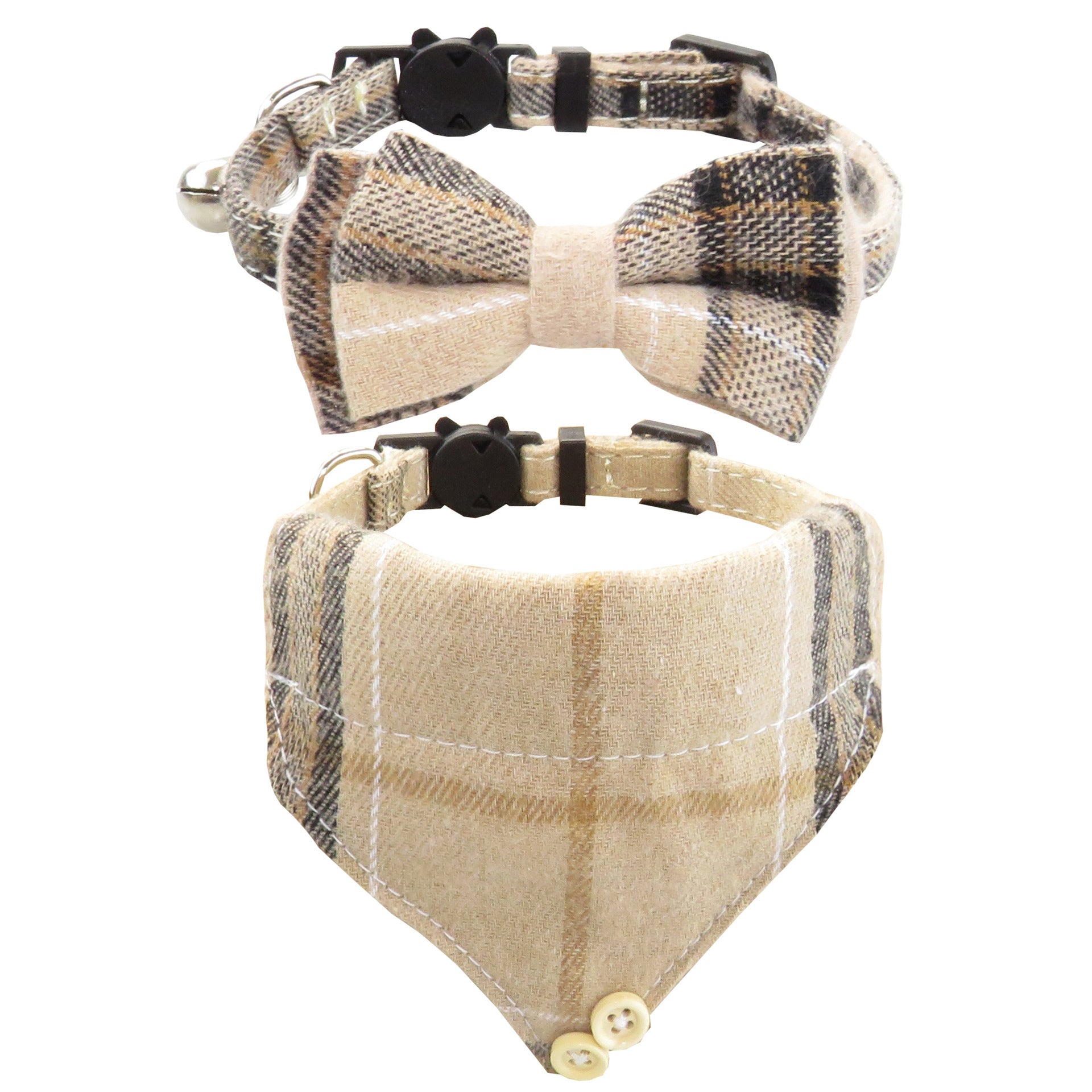 KFX-7960125 Classic Plaid Breakaway Cat Collar with Bowtie and Scarf, Adjustable Fit