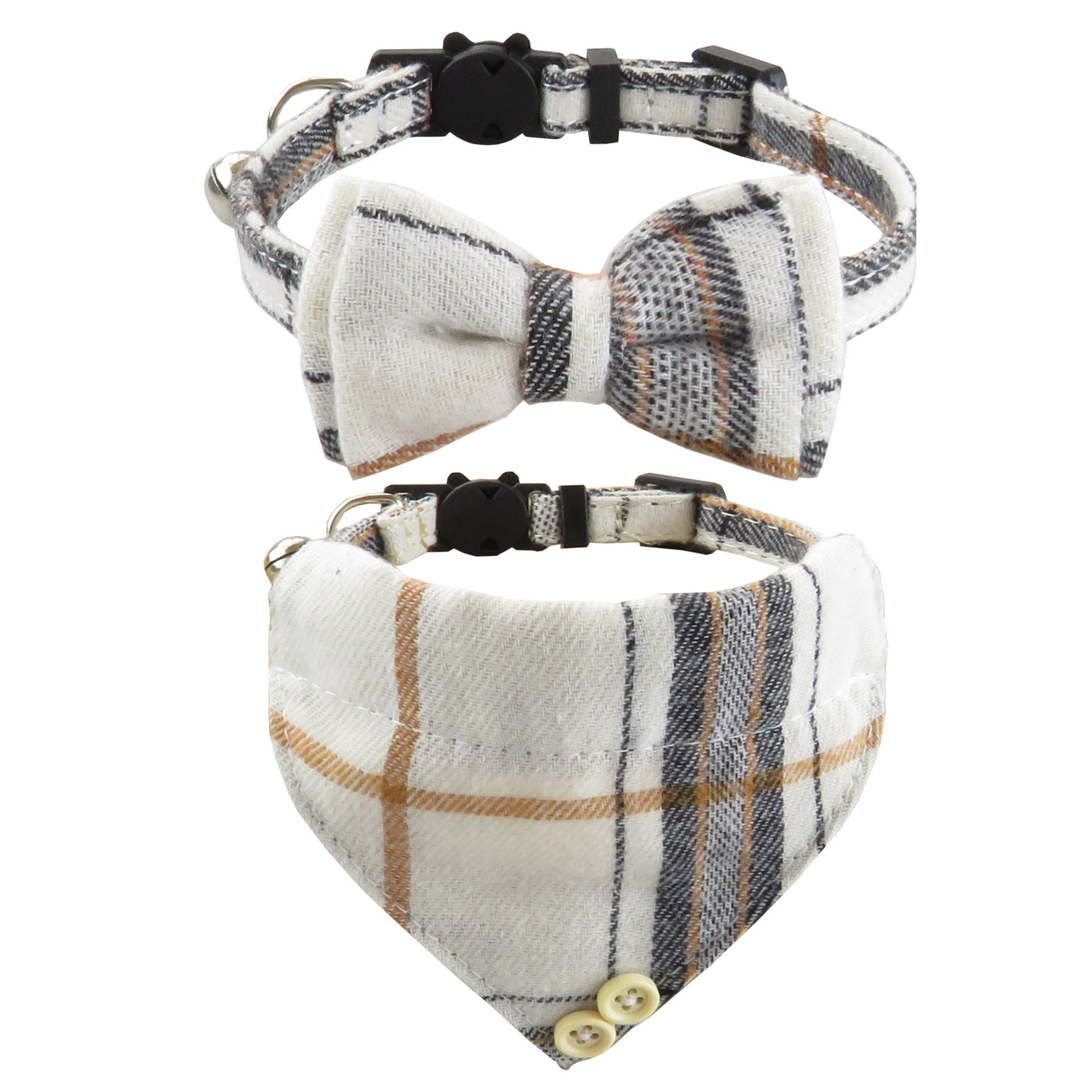 KFX-7960125 Classic Plaid Breakaway Cat Collar with Bowtie and Scarf, Adjustable Fit