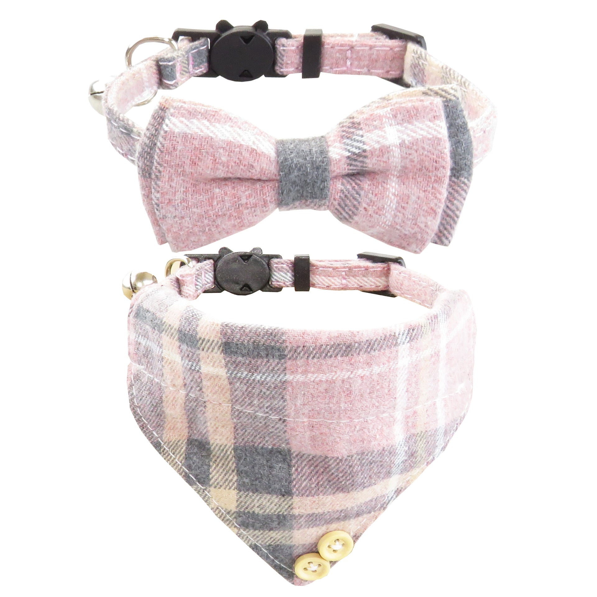 KFX-7960125 Classic Plaid Breakaway Cat Collar with Bowtie and Scarf, Adjustable Fit
