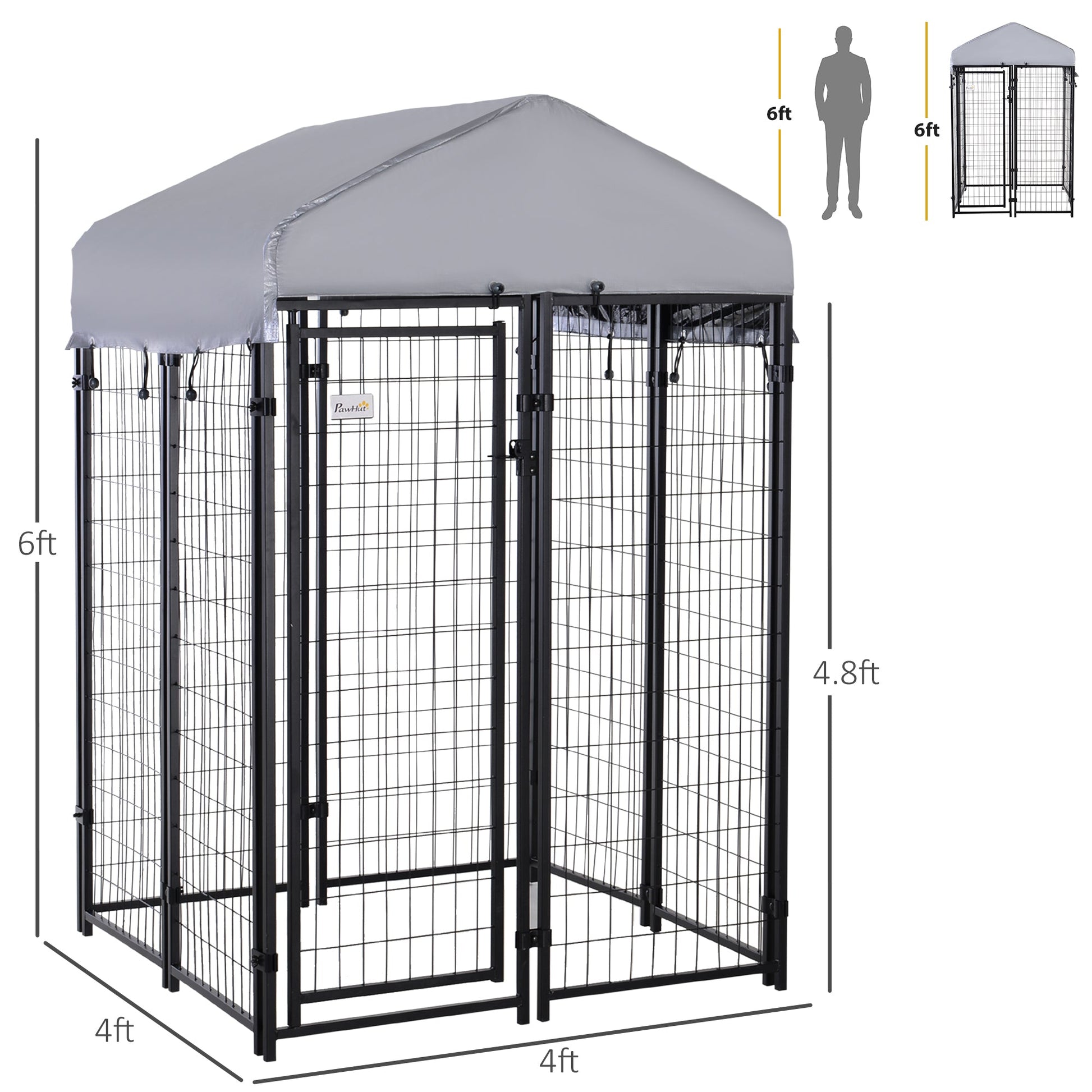 KFX-7961533 Outdoor Dog Kennel with Roof - Spacious 16 sq. ft Enclosure, Heavy-Duty Steel Frame, Waterproof and UV-Resistant Cover