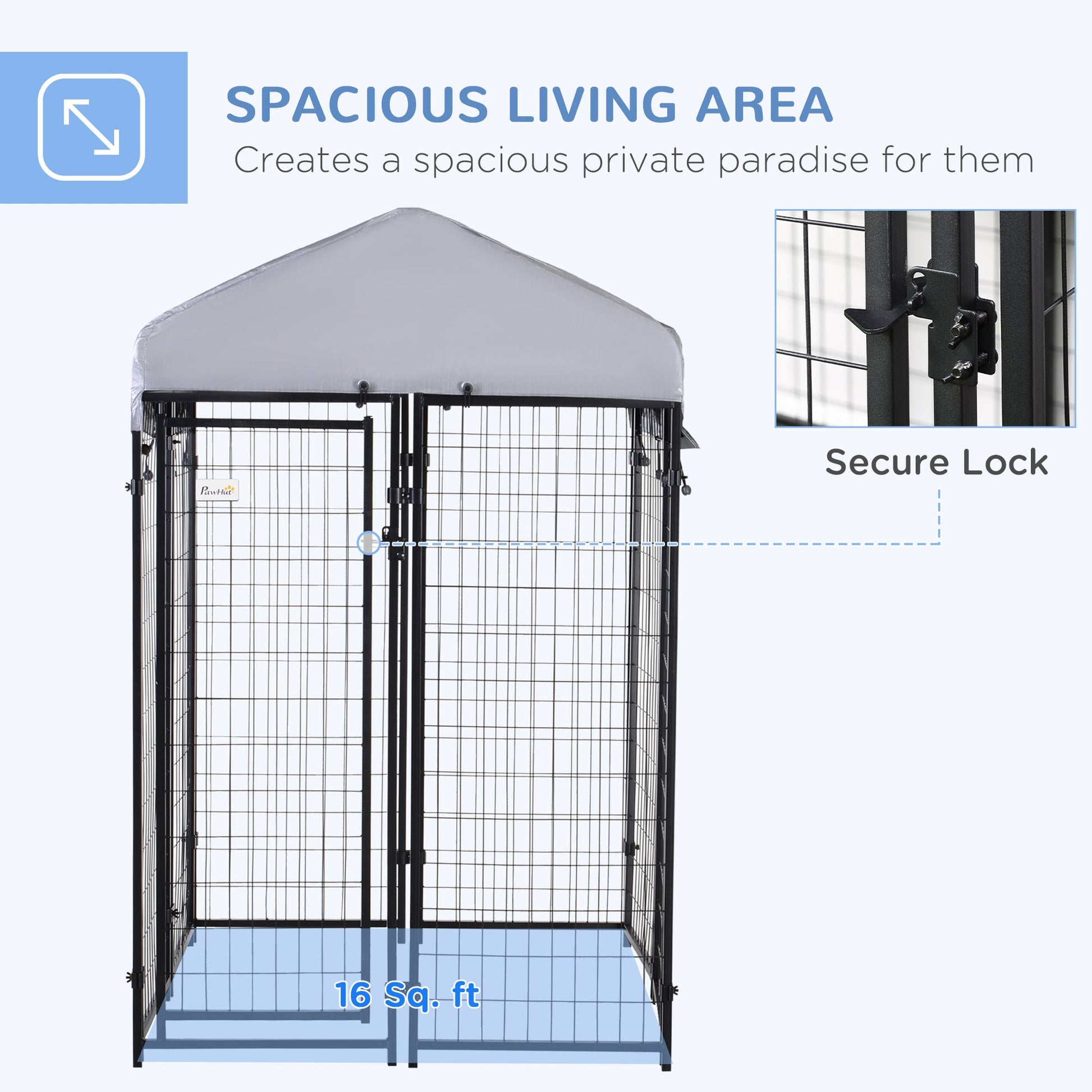 KFX-7961533 Outdoor Dog Kennel with Roof - Spacious 16 sq. ft Enclosure, Heavy-Duty Steel Frame, Waterproof and UV-Resistant Cover