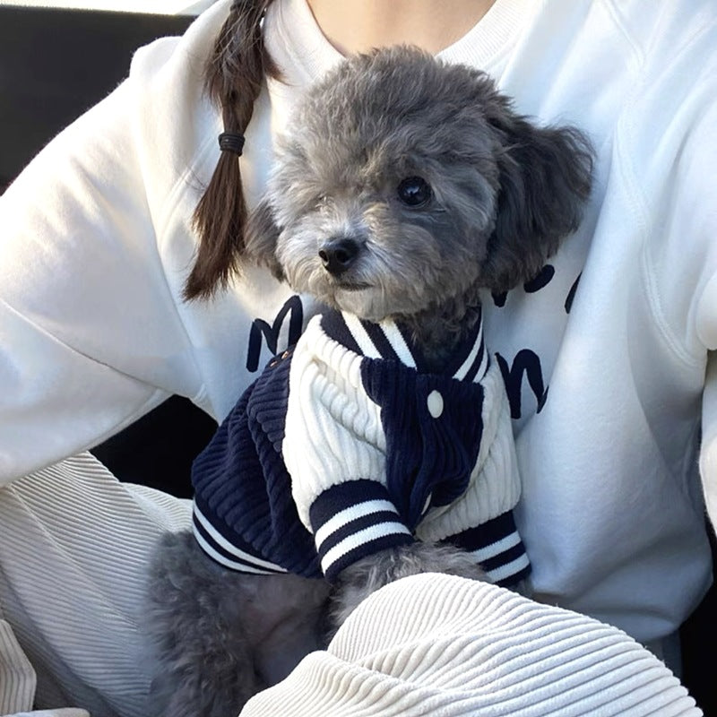 KFX-7964221 Thermal Pet Jacket for Autumn and Winter - Navy Blue & Brown Baseball Styles