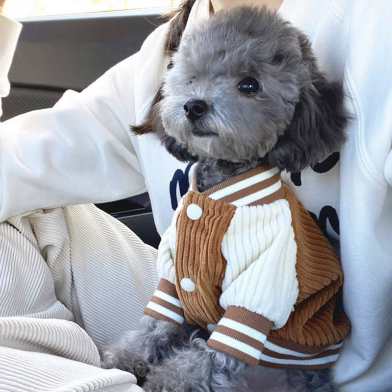 KFX-7964221 Thermal Pet Jacket for Autumn and Winter - Navy Blue & Brown Baseball Styles