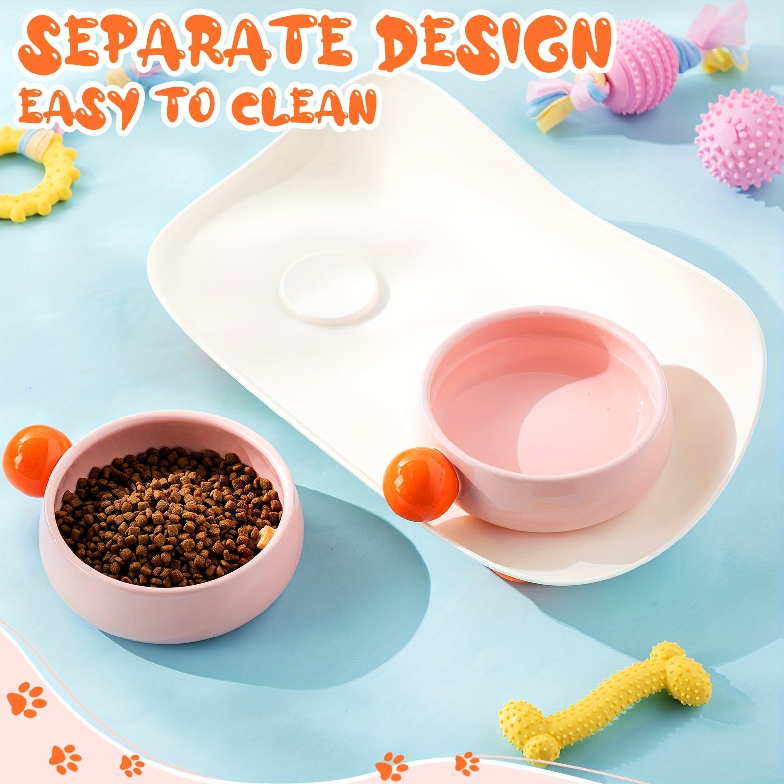 KFX-7965117 Elevated Ceramic Cat Bowl Set with Non-Slip Support for Food and Water, Washable for Cats and Small Dogs