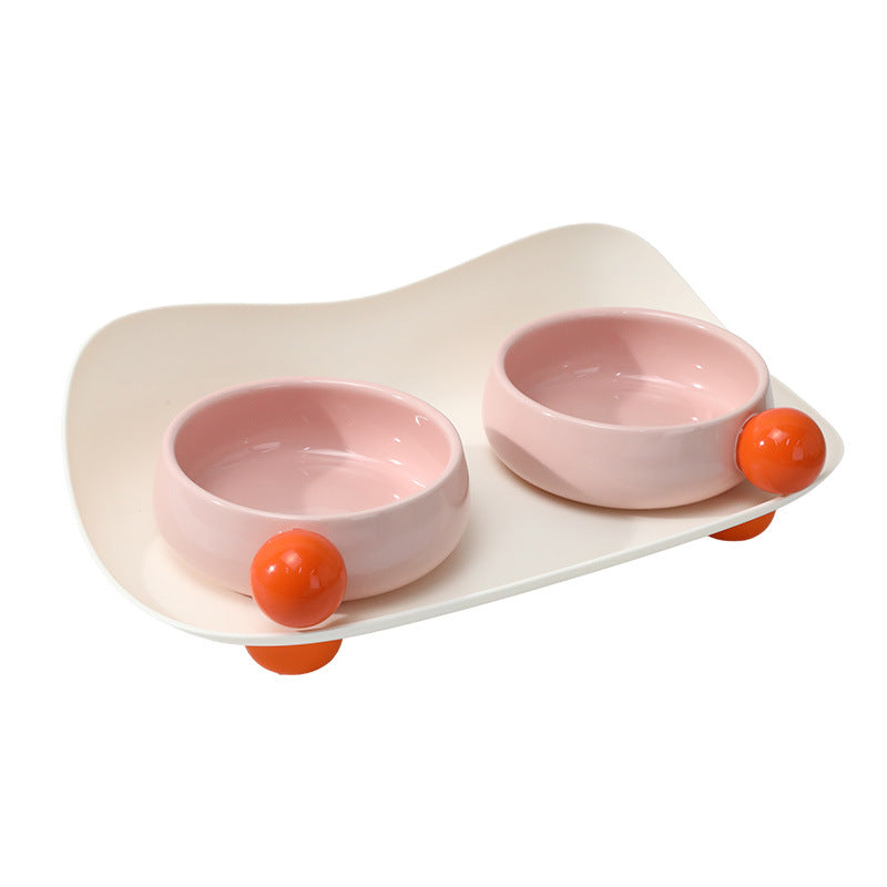 KFX-7965117 Elevated Ceramic Cat Bowl Set with Non-Slip Support for Food and Water, Washable for Cats and Small Dogs