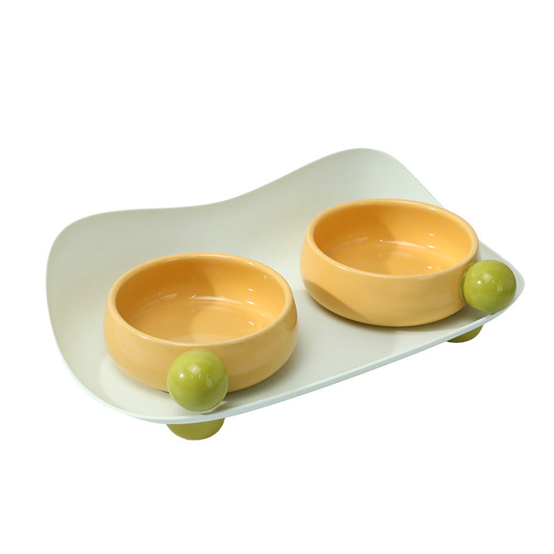 KFX-7965117 Elevated Ceramic Cat Bowl Set with Non-Slip Support for Food and Water, Washable for Cats and Small Dogs