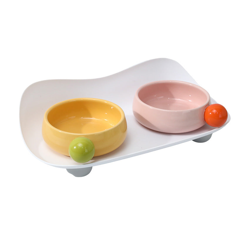KFX-7965117 Elevated Ceramic Cat Bowl Set with Non-Slip Support for Food and Water, Washable for Cats and Small Dogs