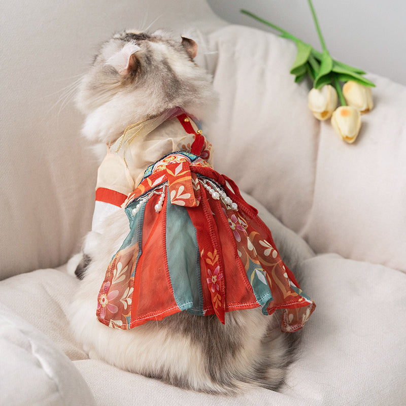 KFX-7965245 Red Princess Style Cat Skirt Hanfu - Anti Hair Loss, Sizes S to XXL