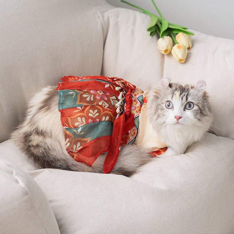 KFX-7965245 Red Princess Style Cat Skirt Hanfu - Anti Hair Loss, Sizes S to XXL